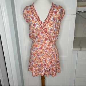 Poupette St. Barth Womens Floral V-Neck Sleeveless A-Line Mini Dress Size Small